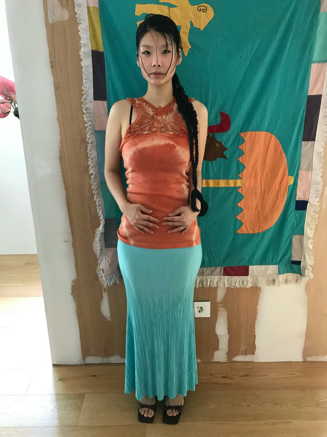 vintage orange lace sleeveless 상품이미지1