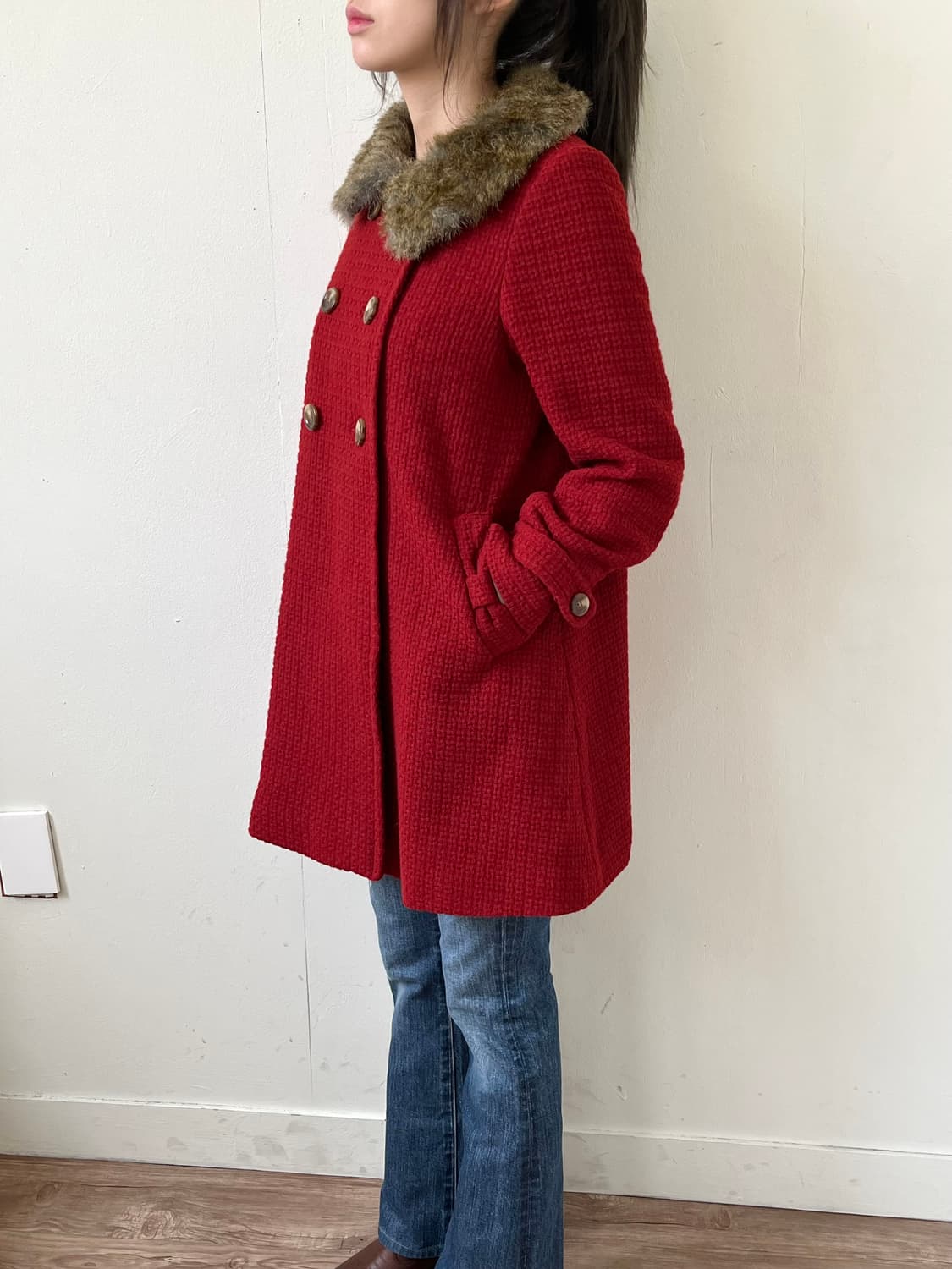 earth music 퍼 더블 코트 상품이미지7