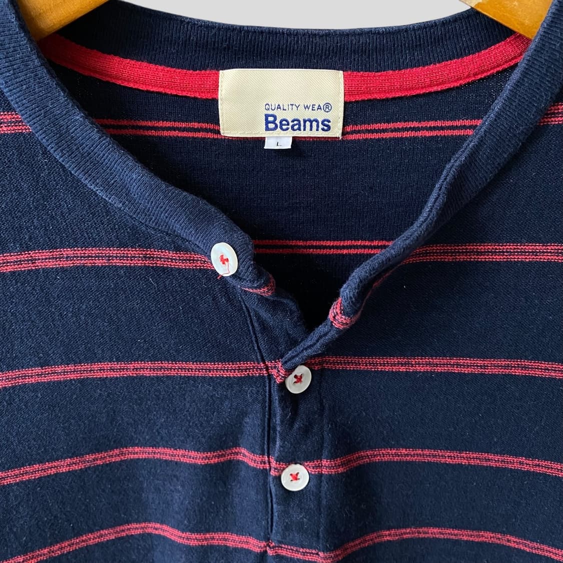 (L)BEAMS 빔즈 스트라이프 헨리넥 긴팔티셔츠 상품이미지2