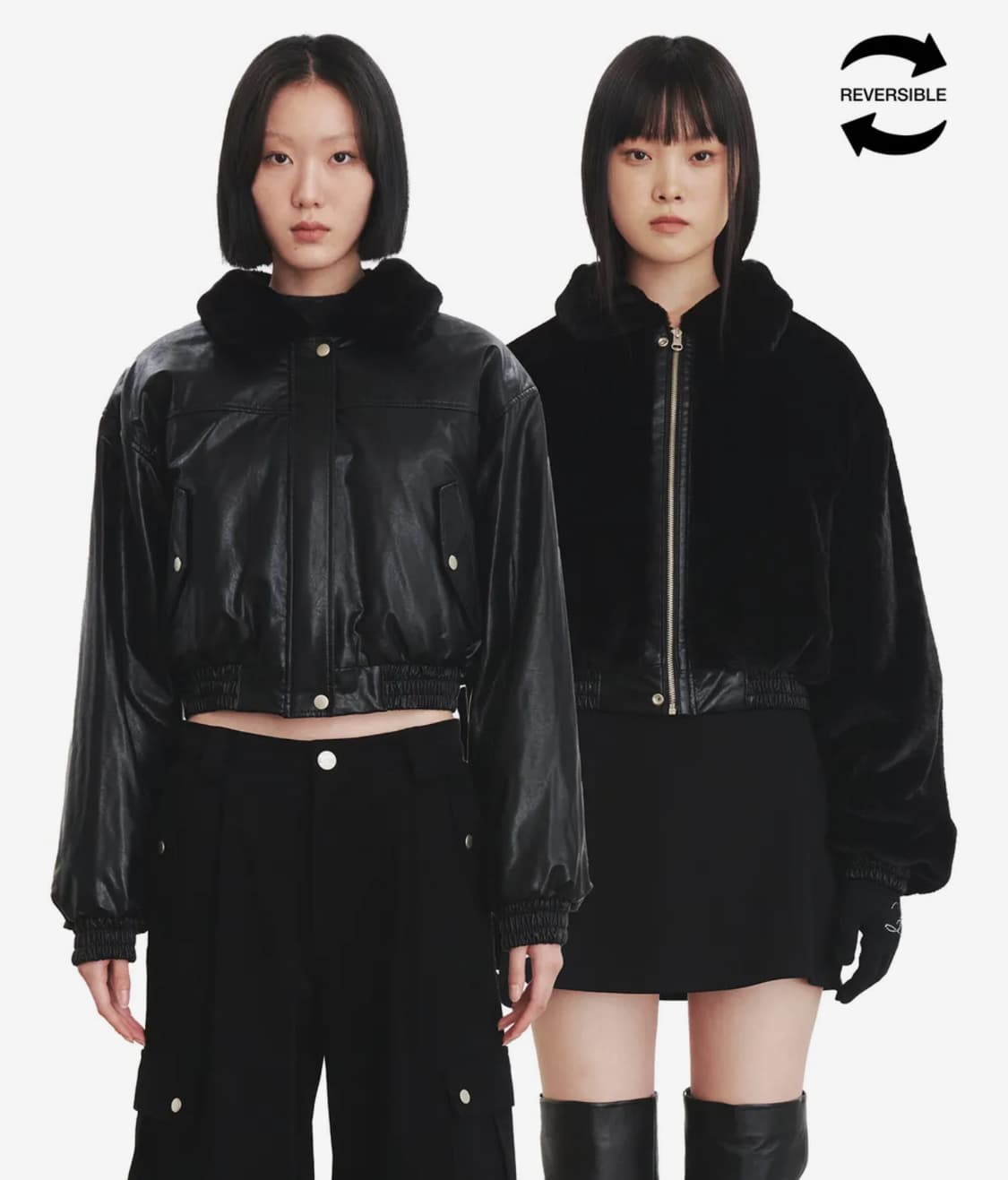 큐리티 리버시블 퍼 레더자켓(블핑 지수 착용) 상품이미지1