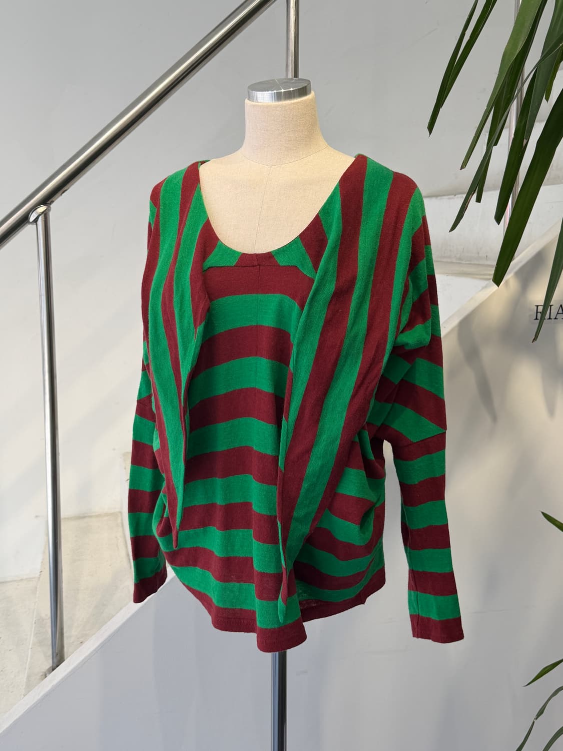 TSUMORI CHISATO 그린 와인 스트라이프 롱슬리브 상품이미지3
