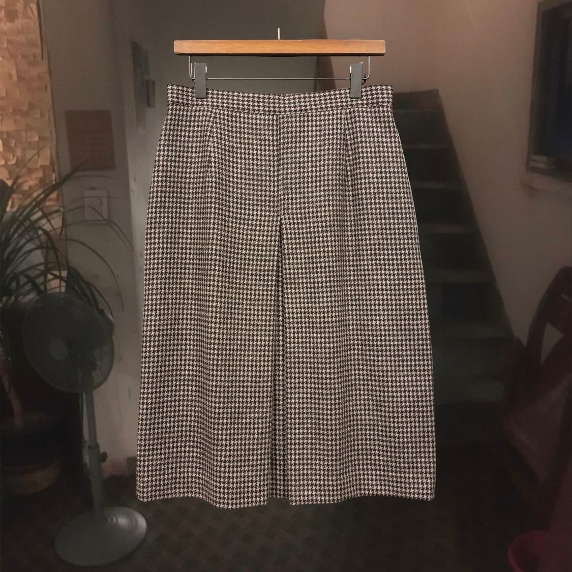 일본 빈티지 브라운 하운드투스 체크 플리츠 미디 롱 스커트 상품이미지1