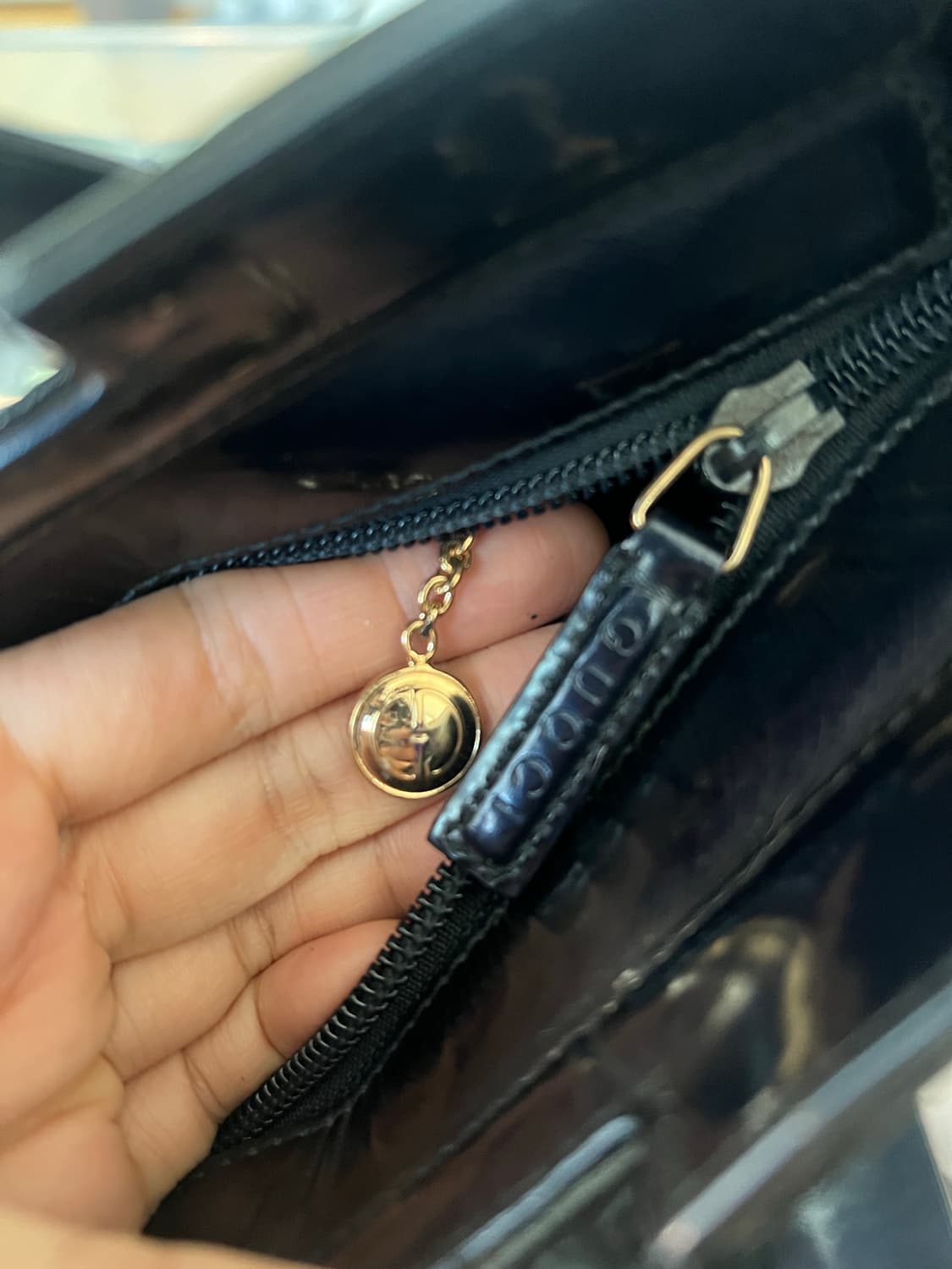 정품! 빈티지 구찌 네이비 에나멜 미니백 토트백 상품이미지6