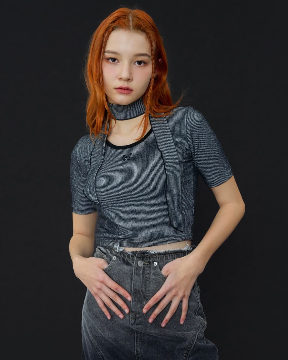 팬시클럽 라운드 쉐입 크롭 티 & 스카프 세트 상품이미지6