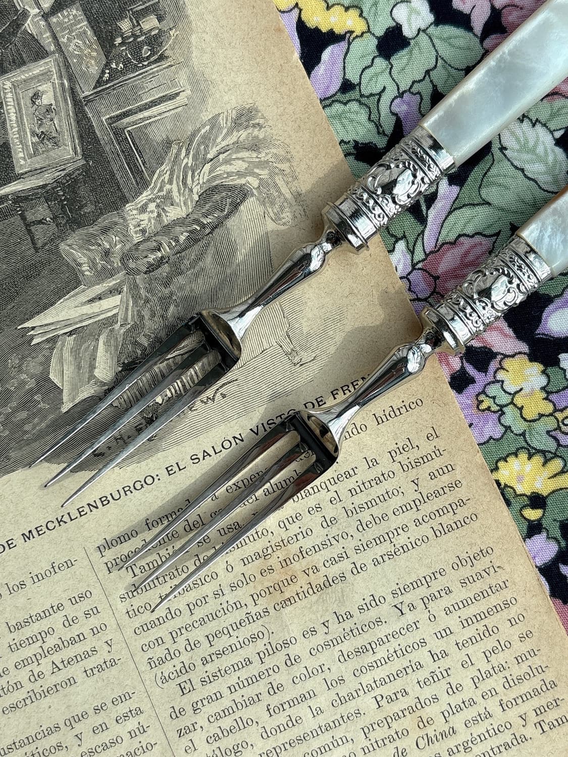 앤틱 실버플레이트 마더오브펄 자개포크 2개세트 상품이미지3