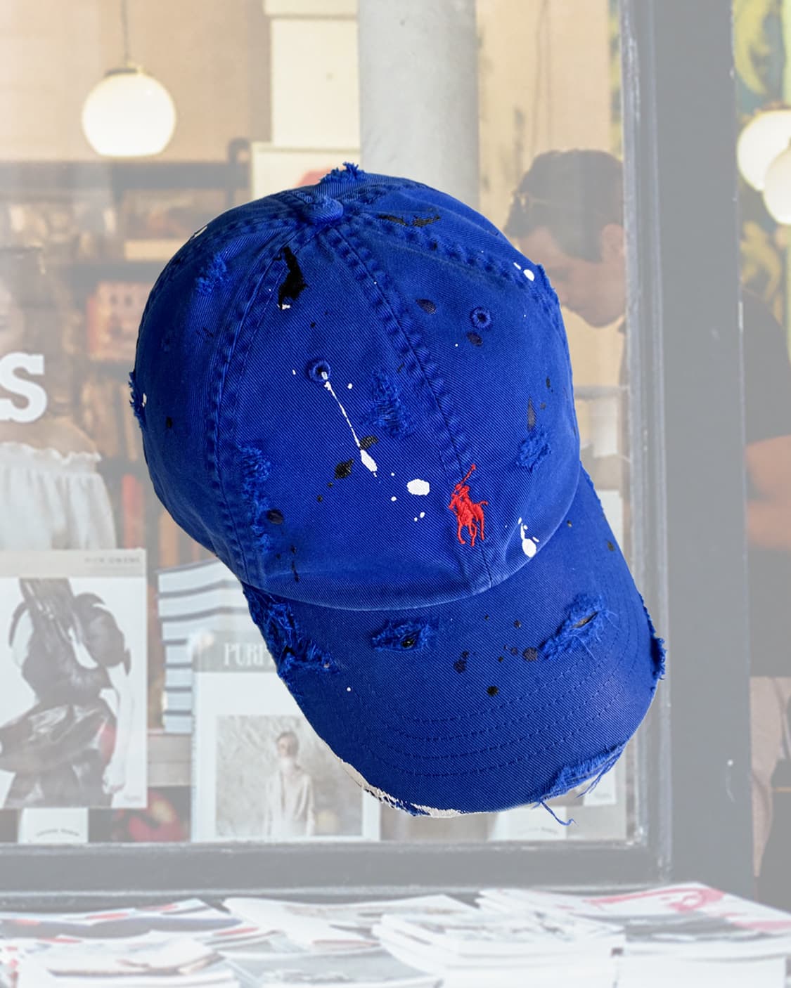 폴로 블루 디스트로이드 페인팅 빈티지 볼캡 모자 상품이미지2