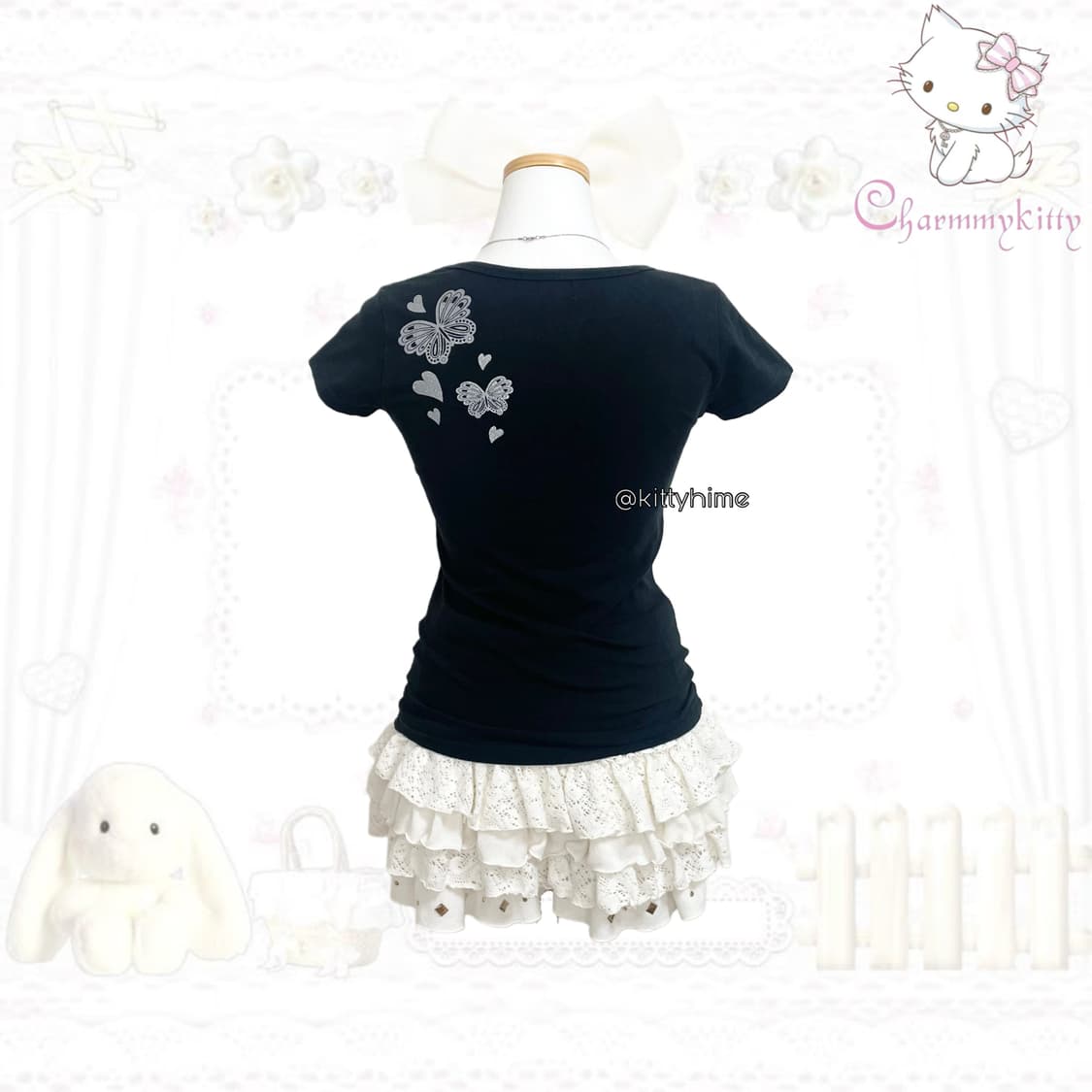 charmmy kitty 챠미키티 스팽글 딱붙탑 고전키티 키티반팔키티탑 상품이미지2