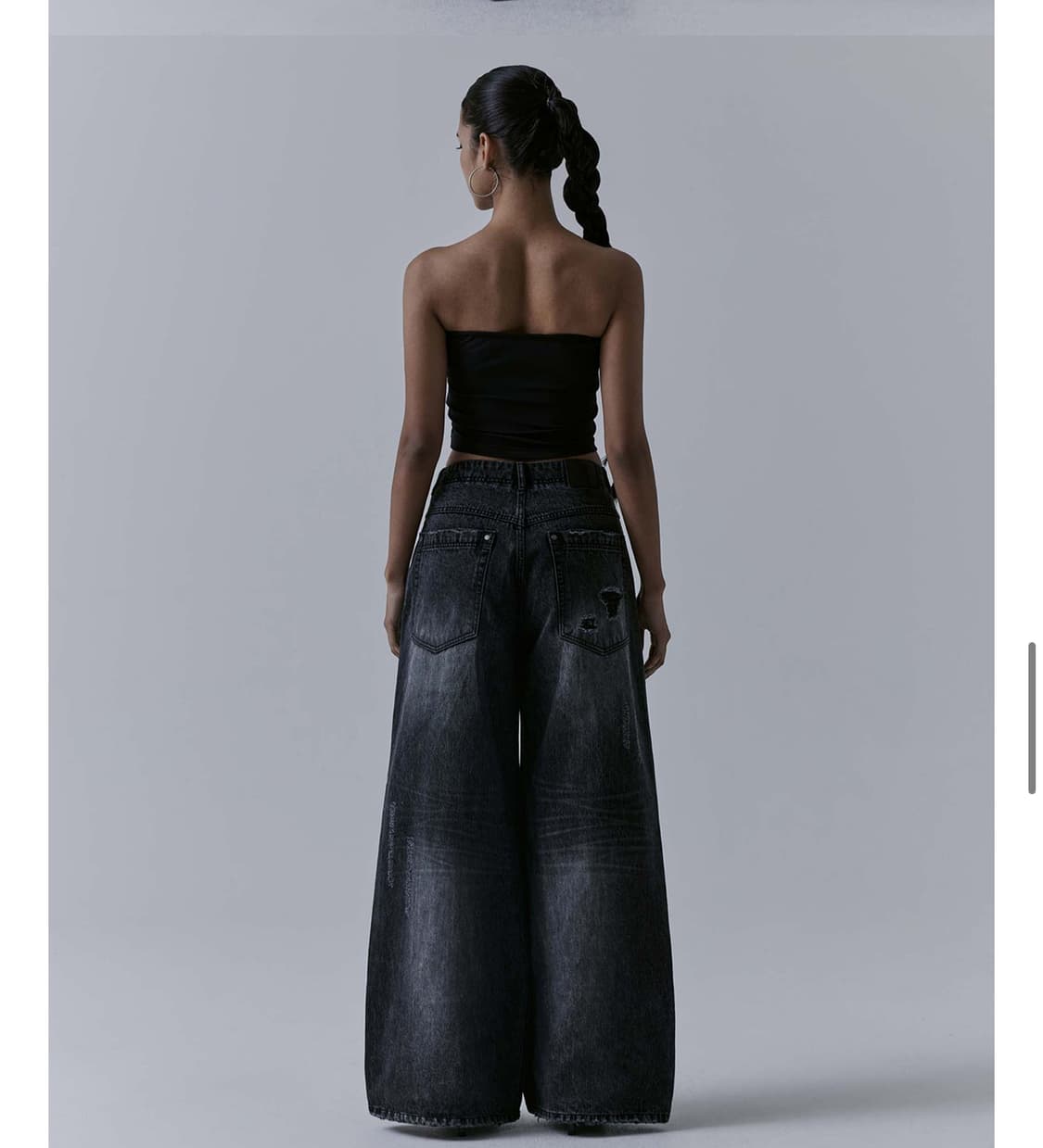 트리밍버드 플립 컷아웃 데미지 데님팬츠 블랙 2사이즈 상품이미지3