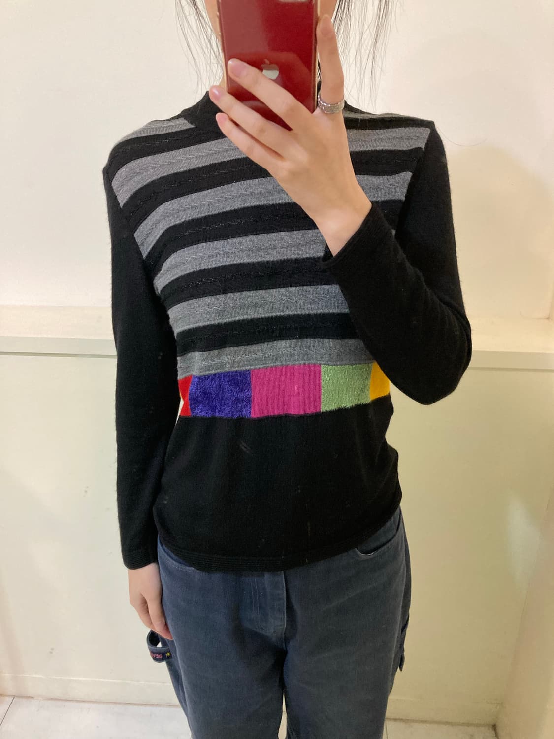 블랙 스트라이프 니트탑 상품이미지8