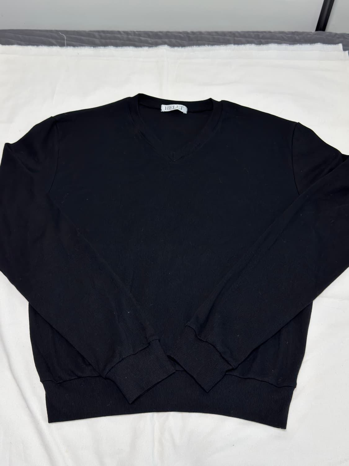 헬렛 / 리브드 레귤러 크롭 브이넥 롱슬리브 (블랙) / M 상품이미지2