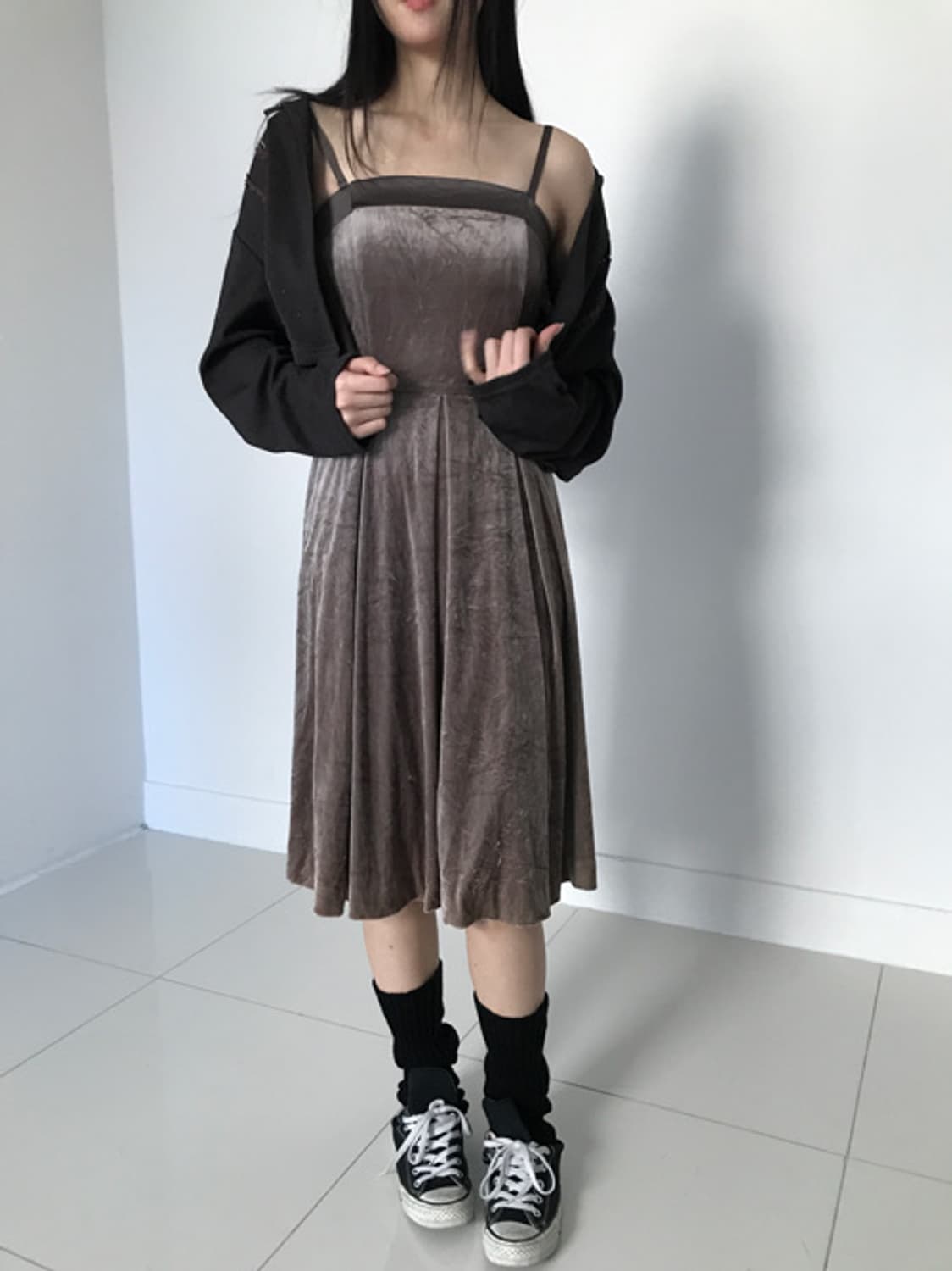 Velvet brown slip dress 상품이미지5