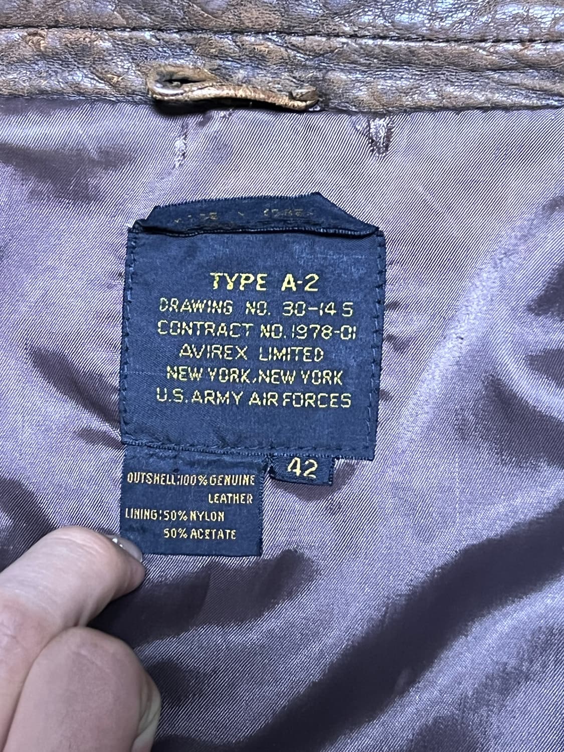 90s avirex A-2 leather jacket 상품이미지3