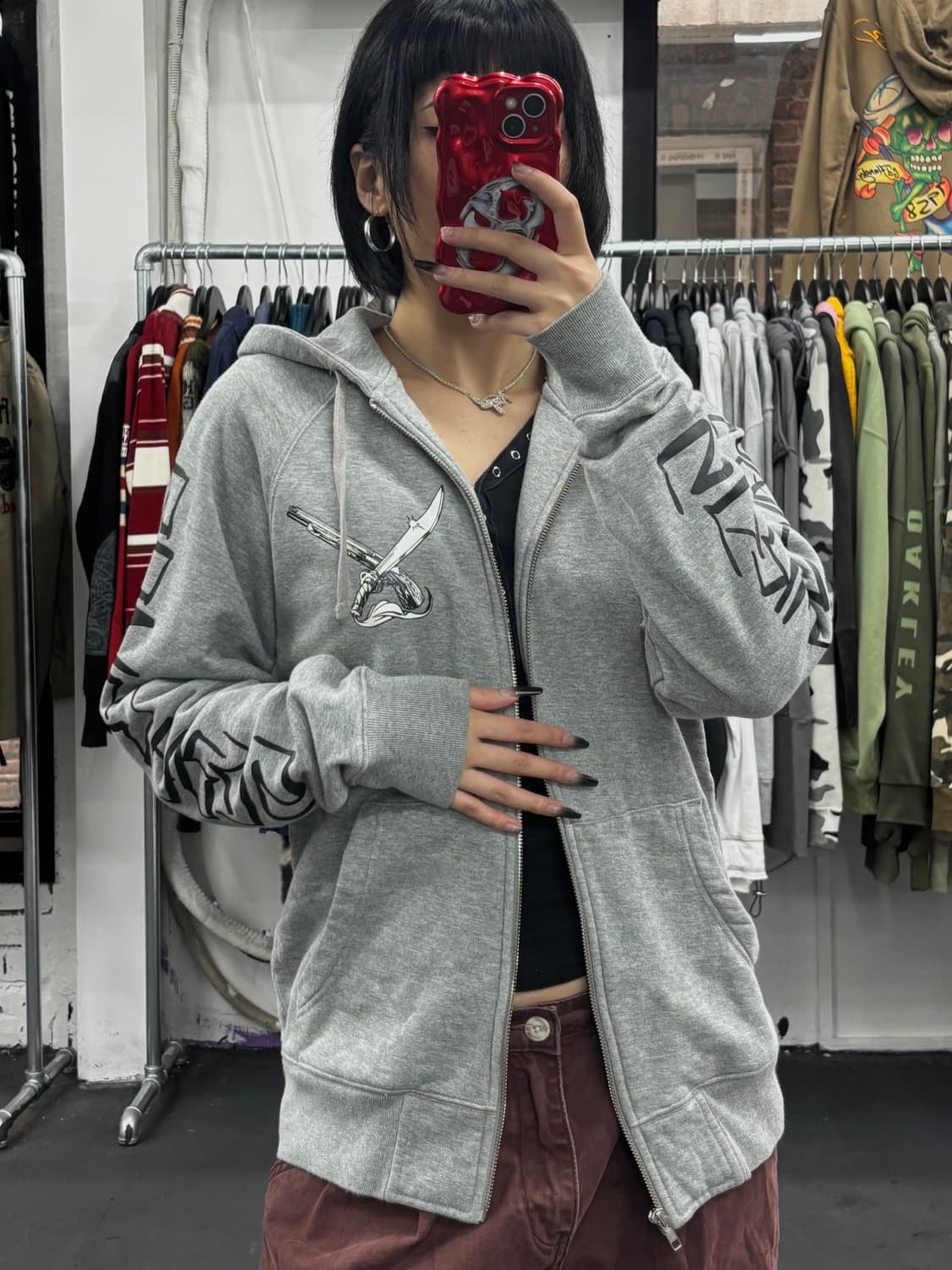 스투시 X 네이버후드 그레이 후드집업 상품이미지1