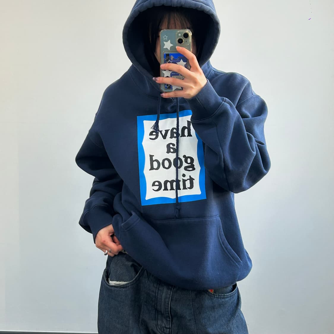 Have a good time 블루로고 네이비 후드티  상품이미지1