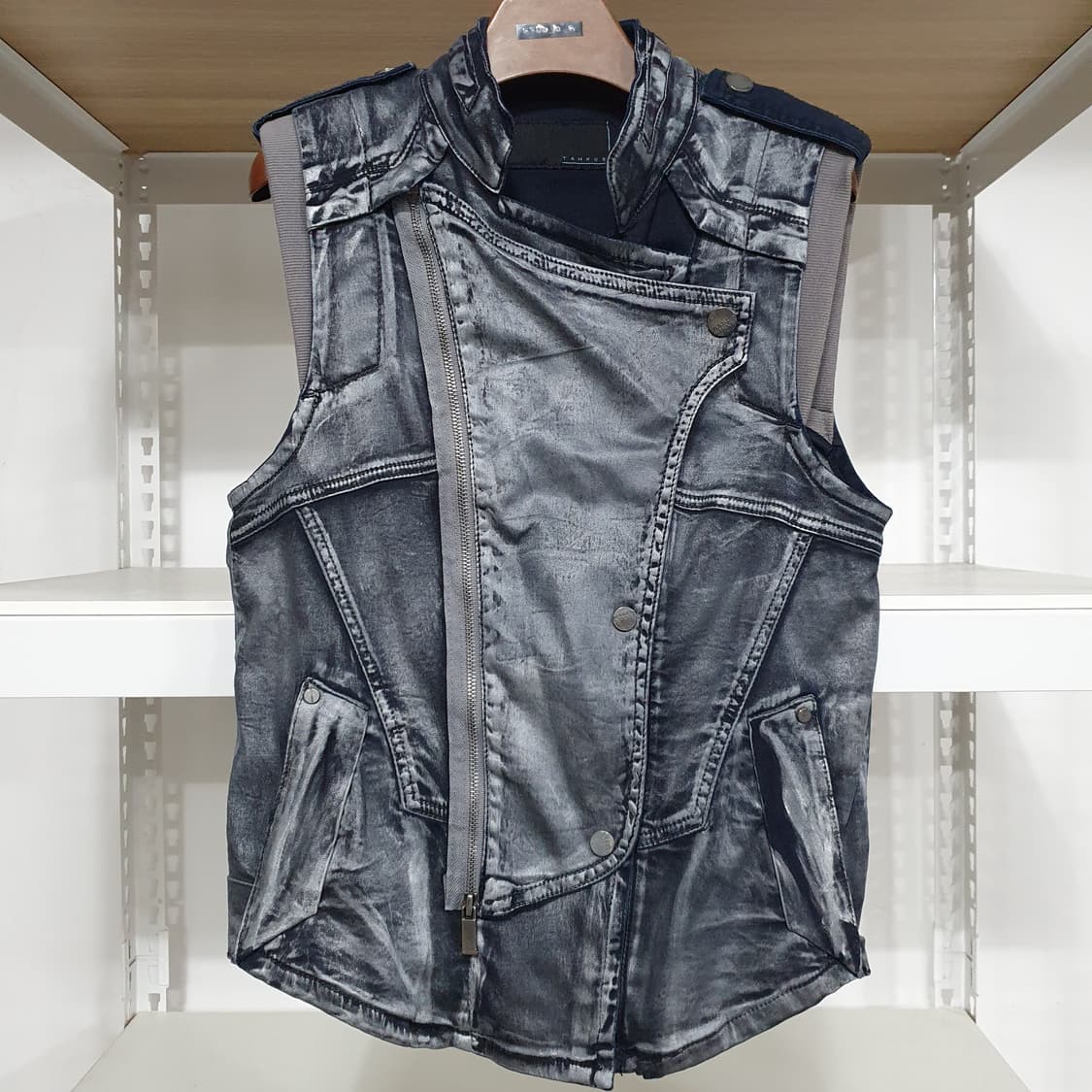 빈티지 y2k 비갸루  테크노 에스테틱 데님 텍스쳐 조끼 상품이미지8