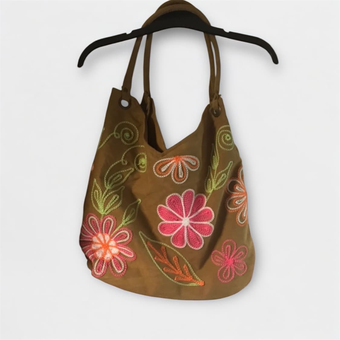 스웨이드 느낌 플라워 자수 숄더백  상품이미지2