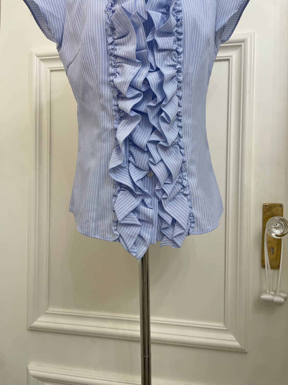 blue stripe puff ruffle shirt(size-11) 상품이미지8