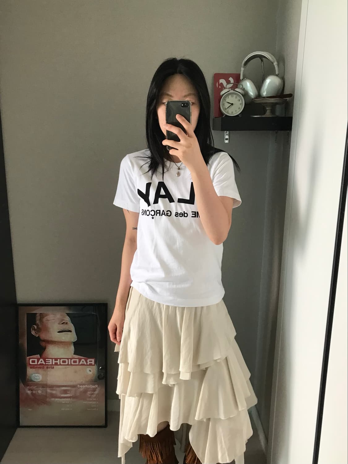 (W)플레이 꼼데가르송 프린트 로고 티셔츠 반팔티 화이트 상품이미지3