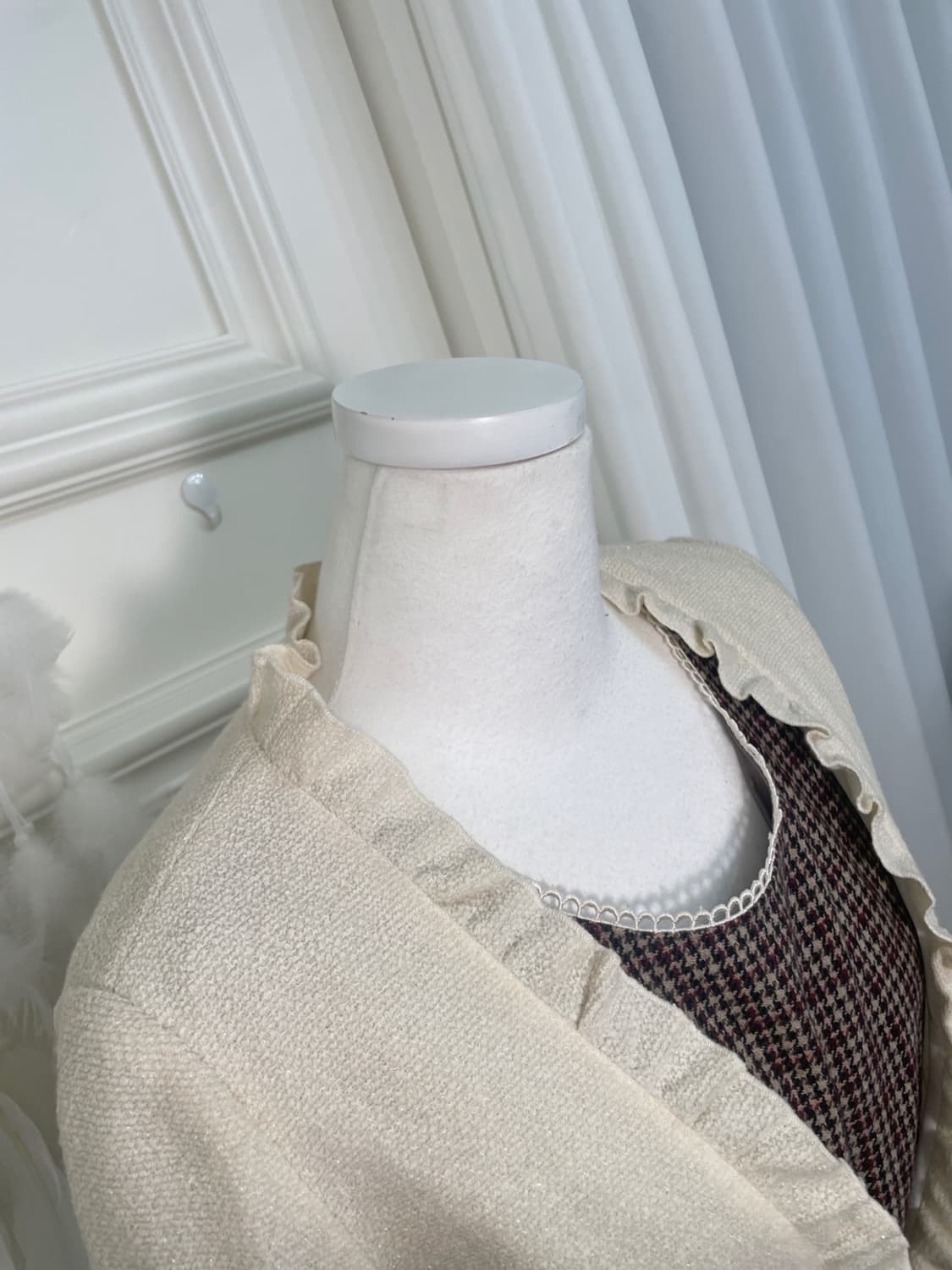 FRANCO FERRARO ivory tweed lace trim bow 상품이미지9