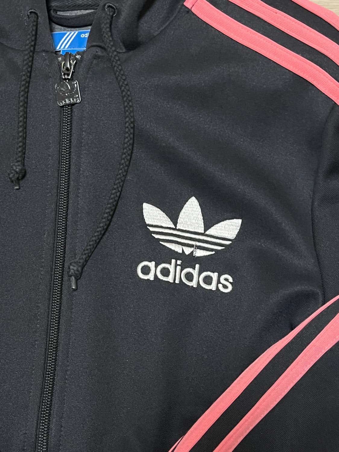 100 아디다스 블랙 핑크 져지 후드집업 상품이미지2