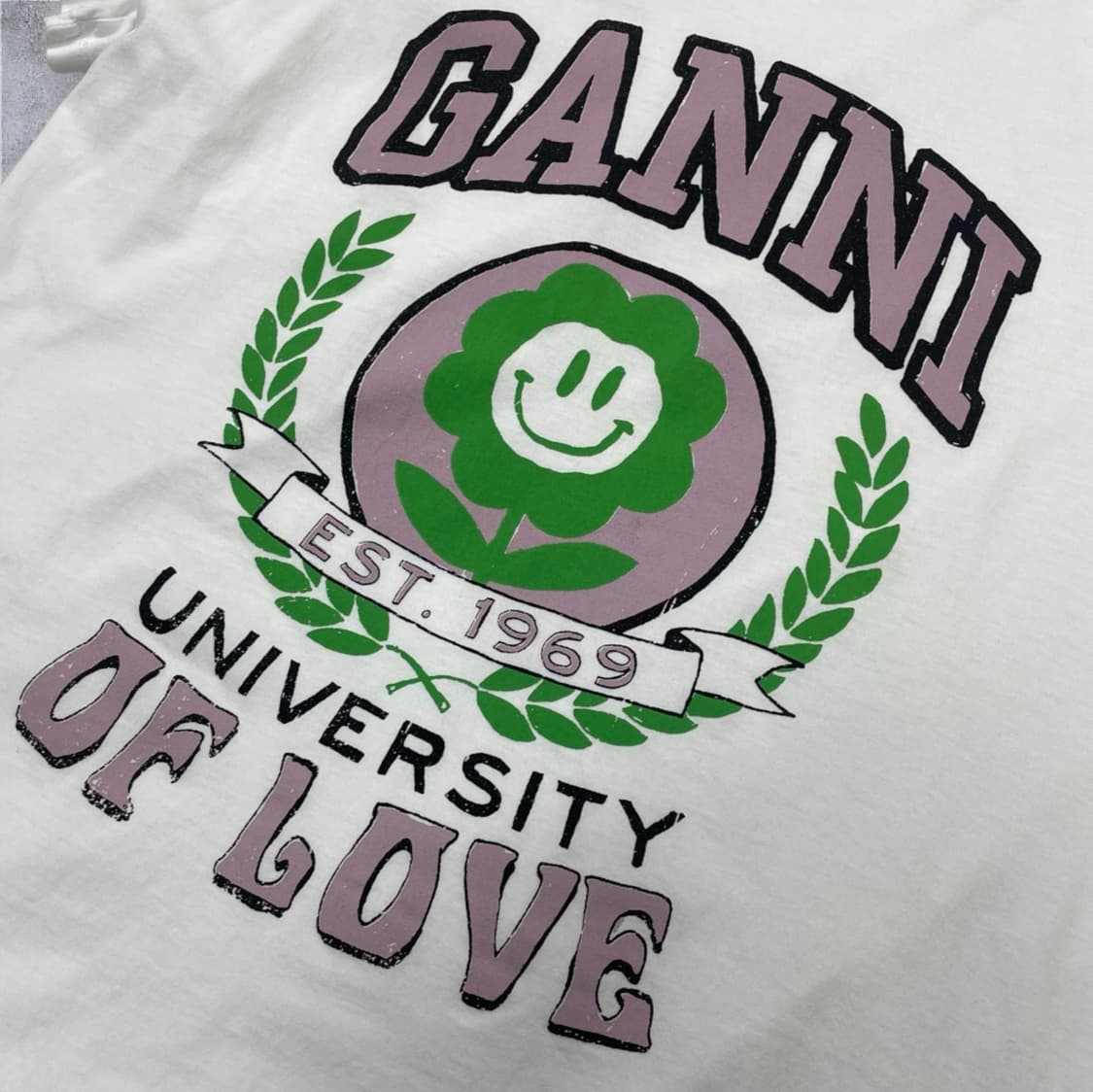 가니 Ganni 화이트 유니버시티 오브 러브 반팔 티셔츠 S 상품이미지5