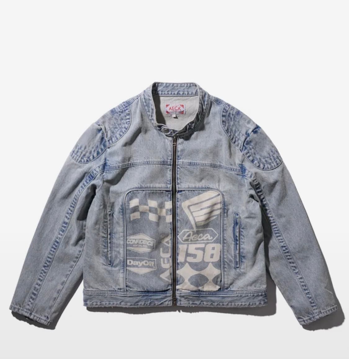 에이카화이트 데님 프린팅 바이커 자켓 M 블루 새상품 상품이미지1