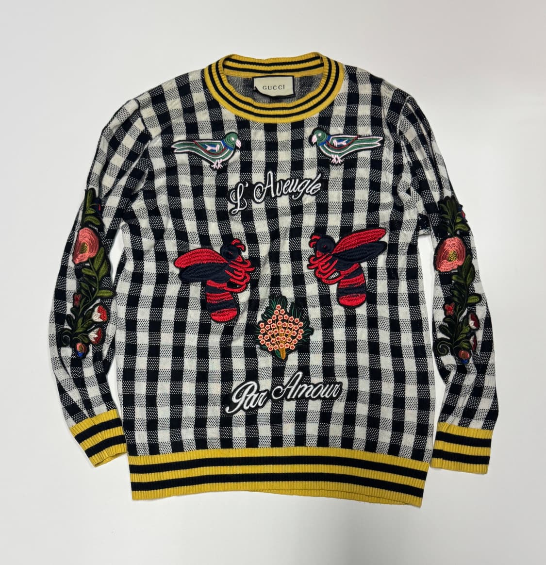 구찌 Gucci 커스텀 리메이크 자수 체크 니트 L 상품이미지1