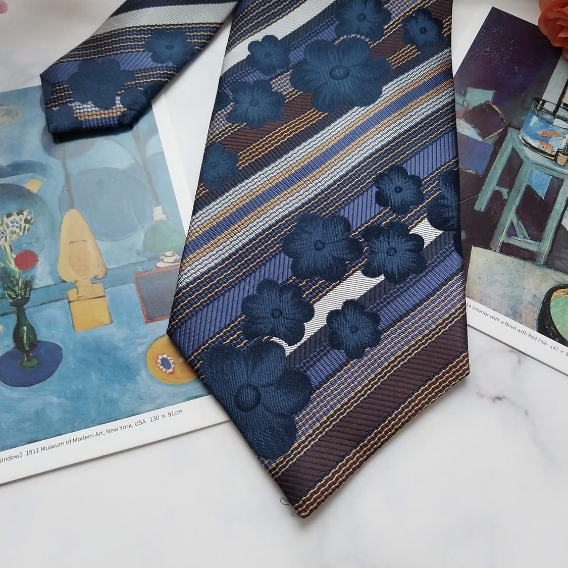 나보뜨 파리 실크 플라워 스트라이프 넥타이 9.6cm 새상품 K1459
 상품이미지3