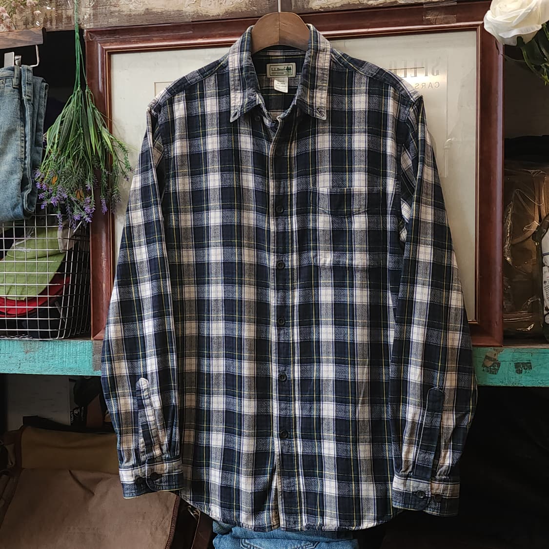 90s 엘엘빈 체크셔츠 플란넬 셔츠 헤비코튼 워크셔츠 그린 체크 m 상품이미지2
