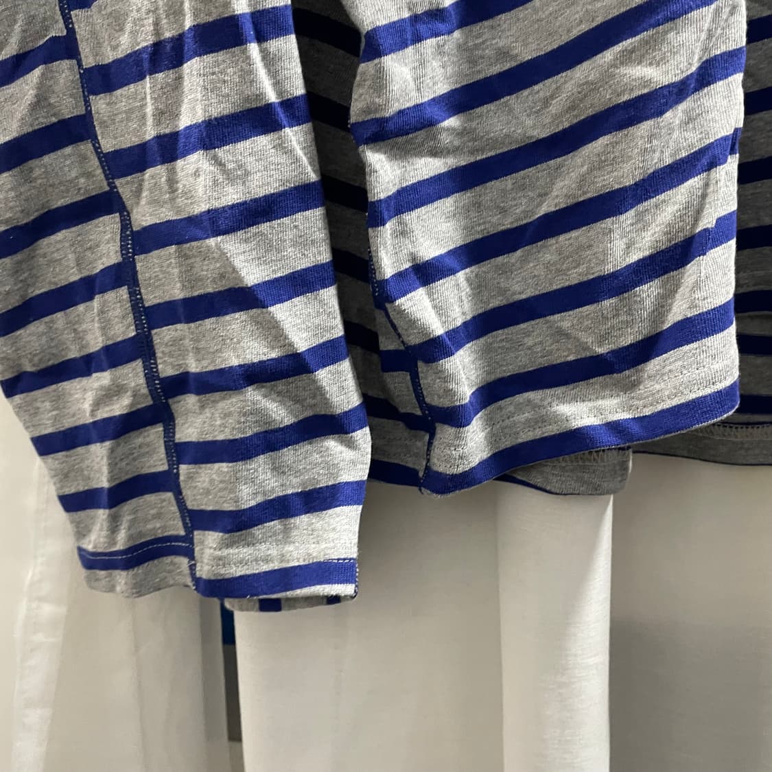 이얼즈어고/ 오버사이즈 바스크 코튼 스트라이프 티셔츠 그레이블루/ L 상품이미지5