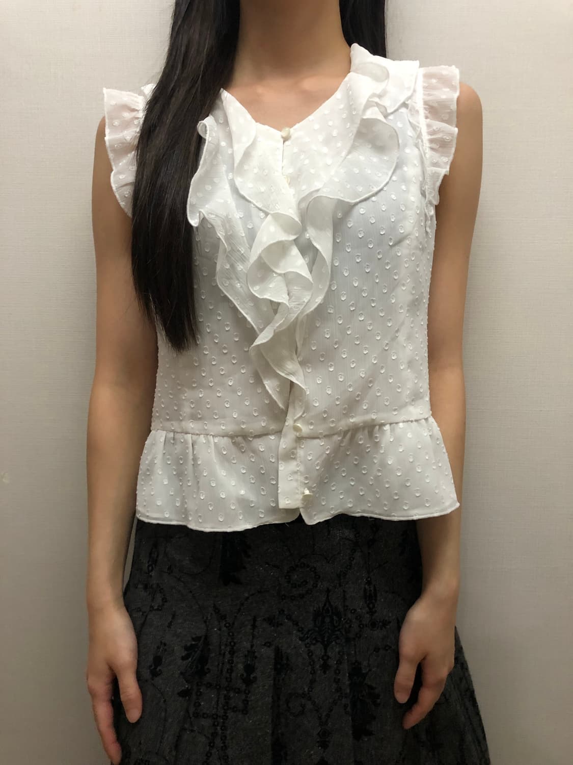 빈티지 화이트 프릴 도트 블라우스 상품이미지1