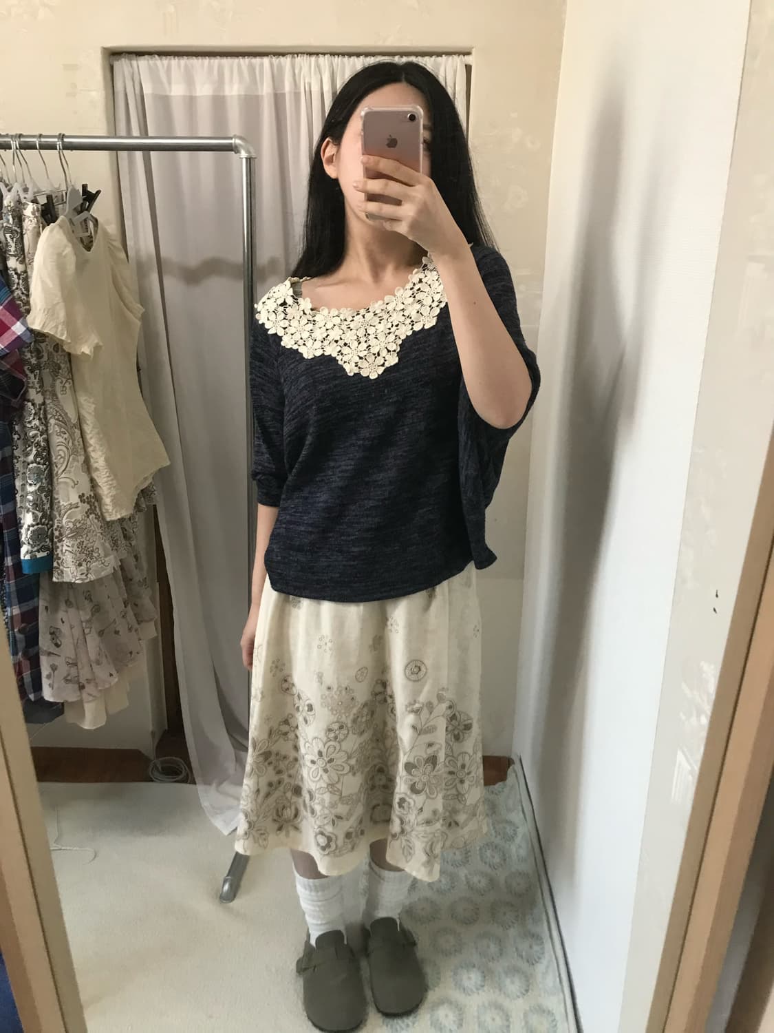 vintage navy over crochet knit top 상품이미지1