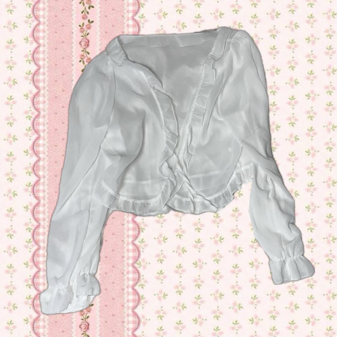 화이트 시폰 볼레로 프릴 긴팔 갸루 달천깔 로걀 긱시크 대장템 라떼 상품이미지1