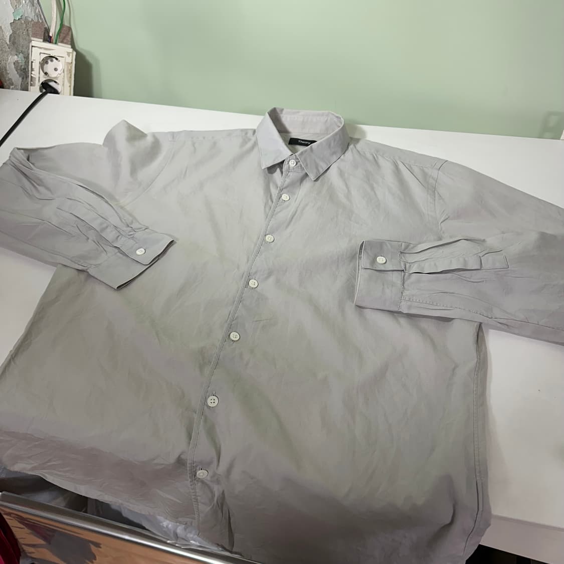 100 M 띠어리 시멘트그레이 플랫카라넥 써머코튼 셔츠 상품이미지3