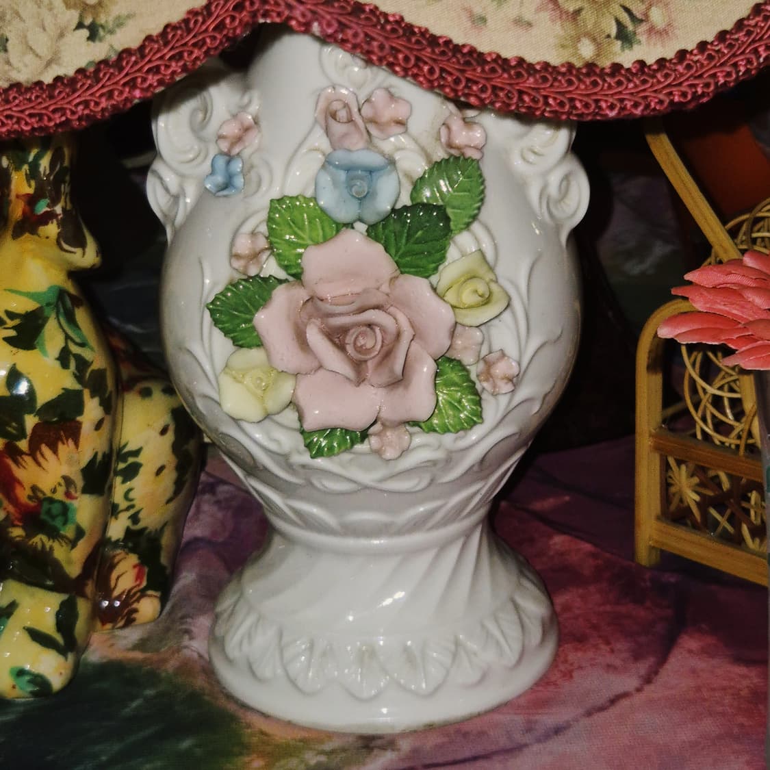 80s 포셀린 장미 꽃포지 도자기 엔틱 램프 상품이미지10