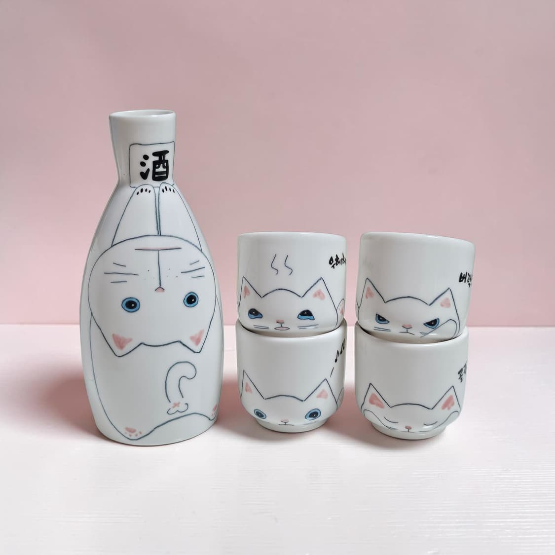 🍶 부뚜막고양이 핸드메이드 도자기 술병 술잔 5P 세트 상품이미지1