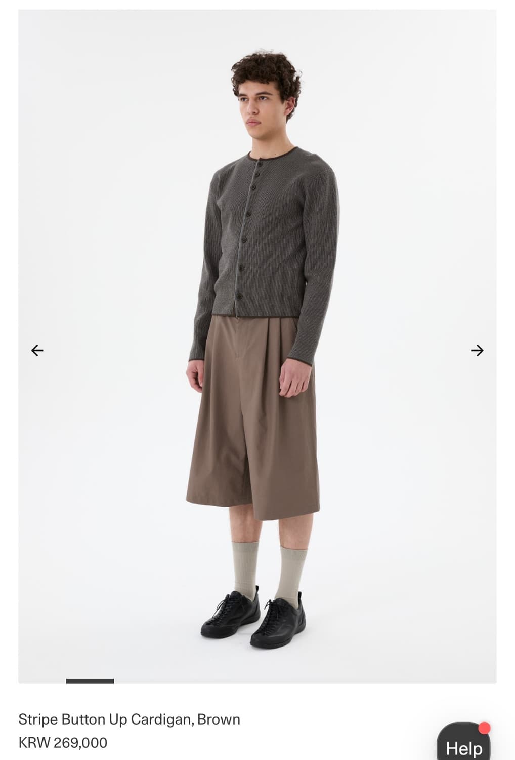 아모멘토 버튼업 스트라이프 가디건 브라운 M사이즈 상품이미지2