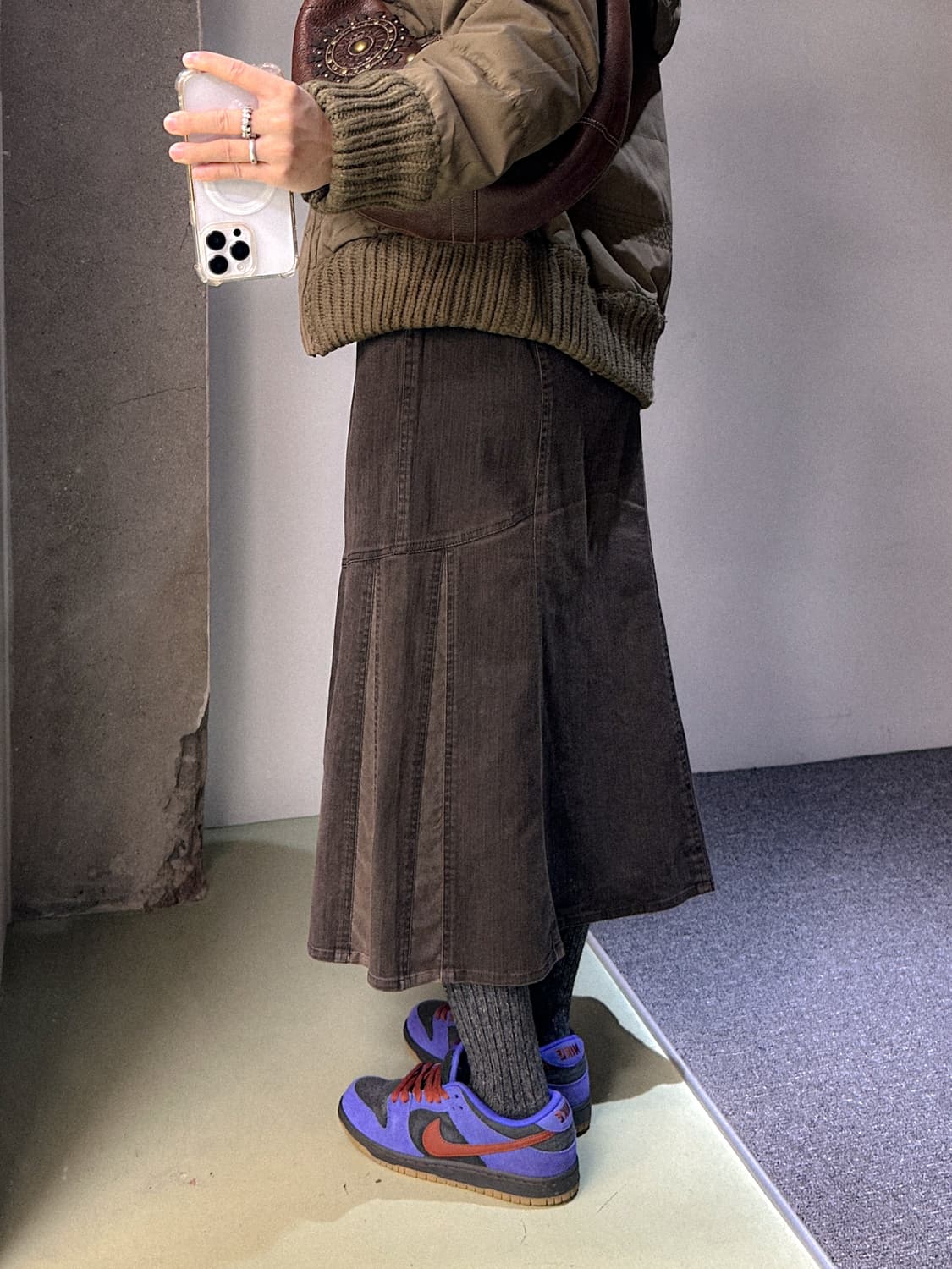 brown unblanced detail denim skirt 상품이미지2