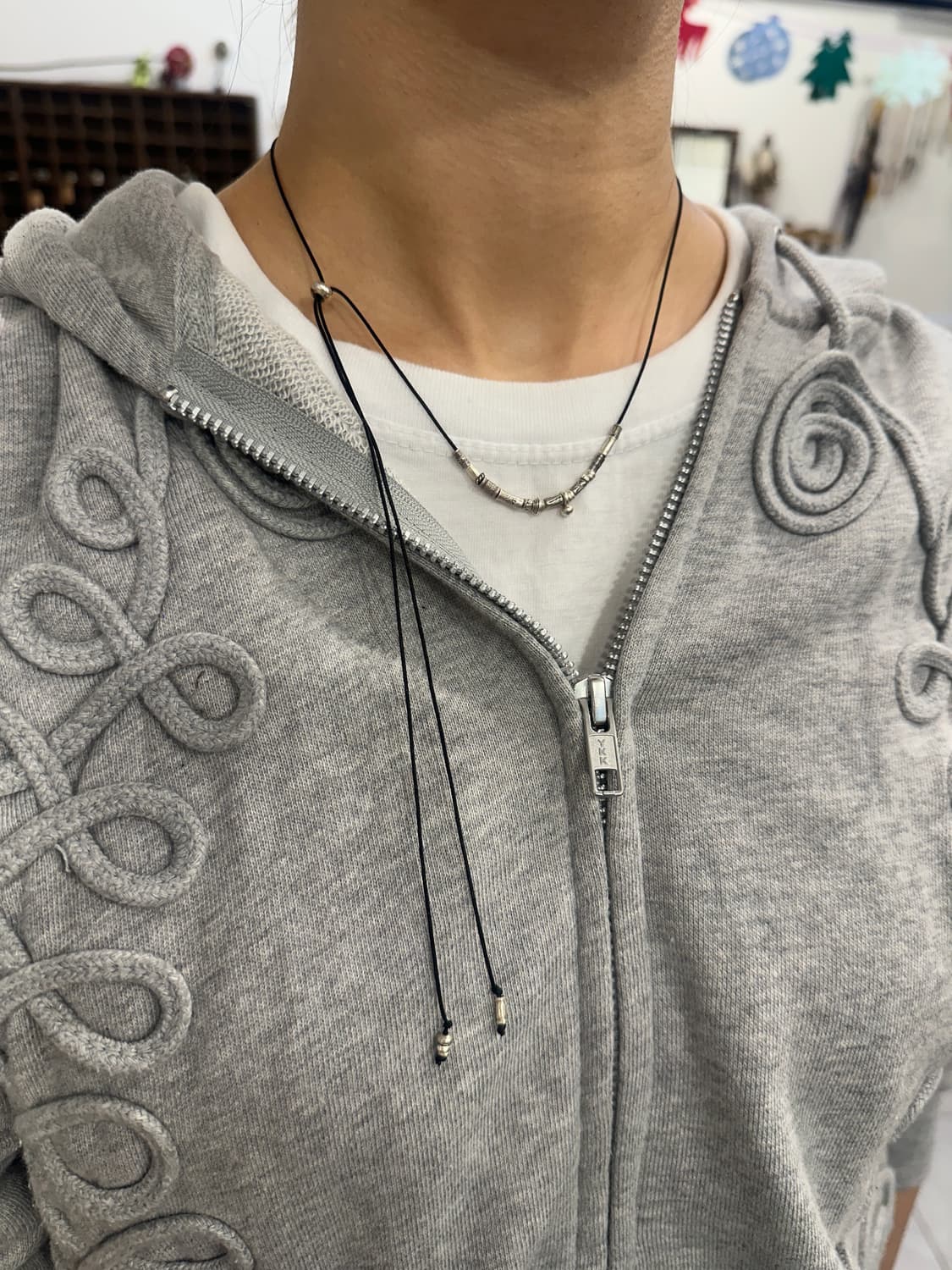 Musta karensilver mix black silk necklac 상품이미지6