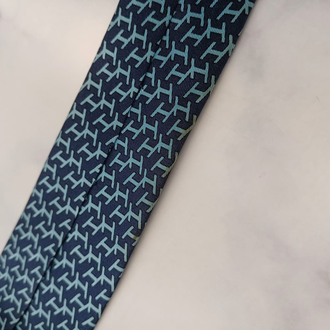 에르메스 실크 블루 H패턴 넥타이 9.4cm B등급 E752 상품이미지8