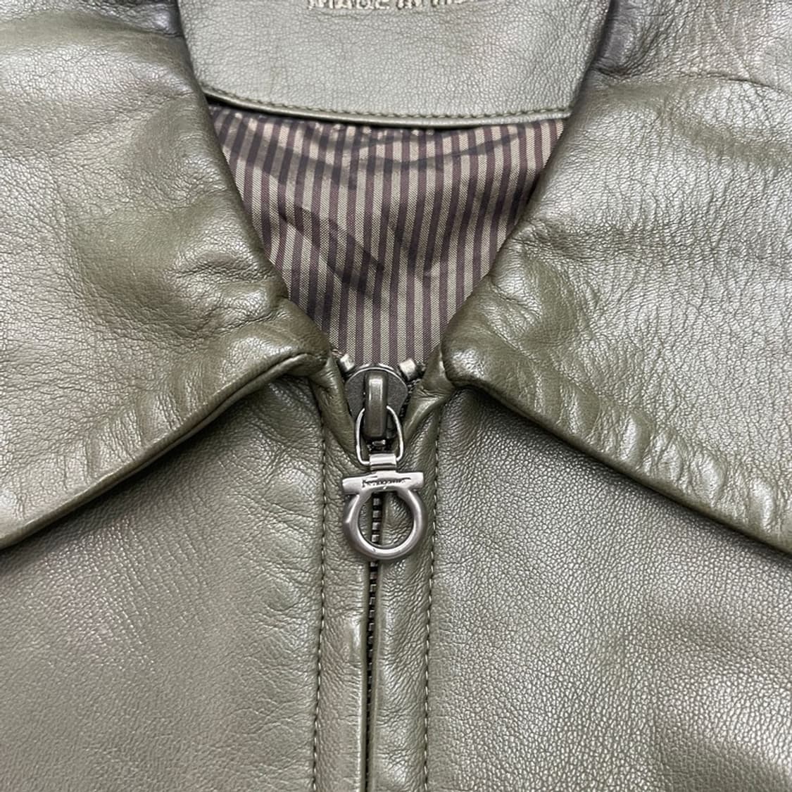 Salvatore FERRAGAMO 레더 자켓 카키 50 상품이미지4