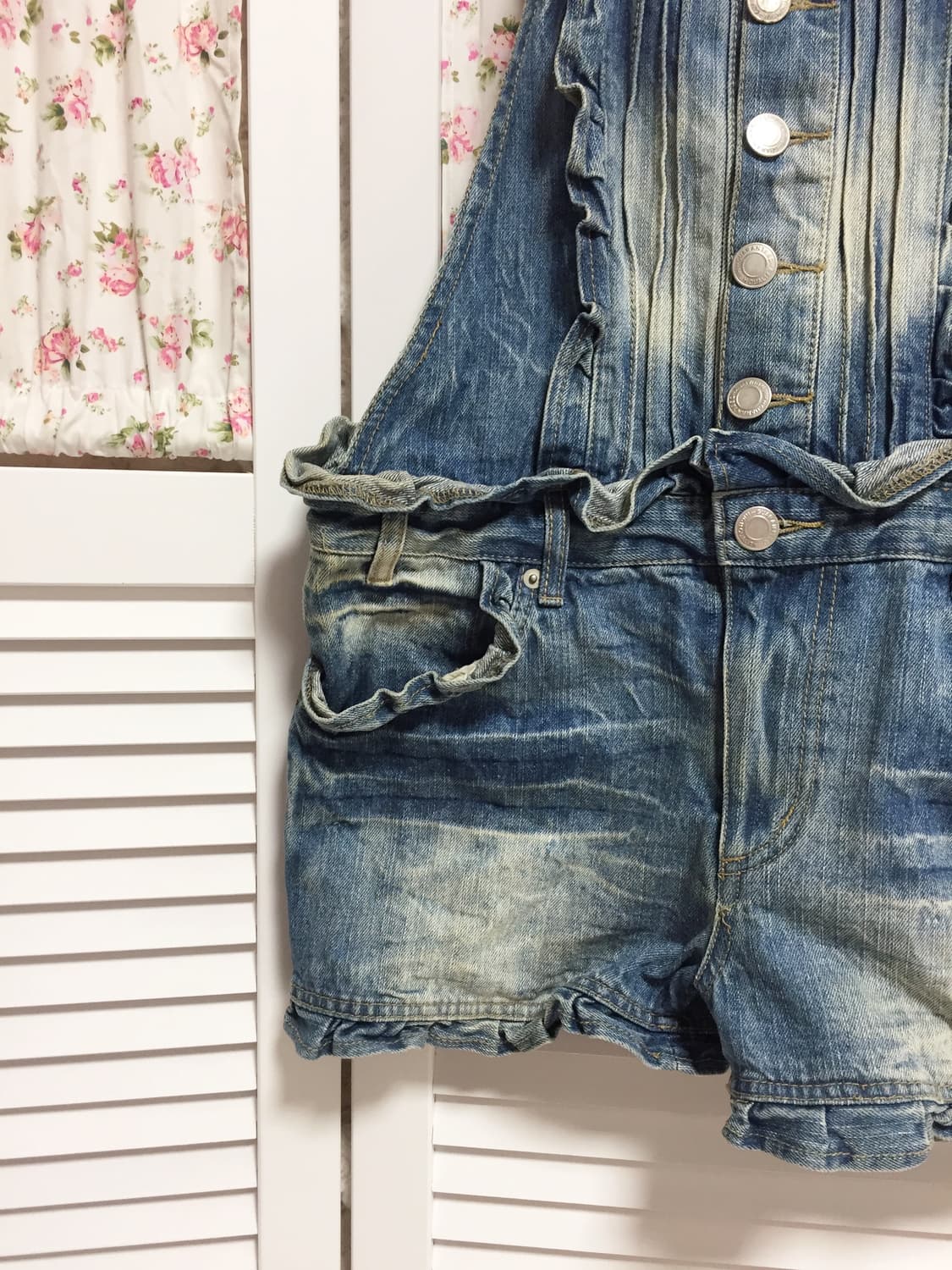 빈티지 모리걸 데님 멜빵 반바지 상품이미지3