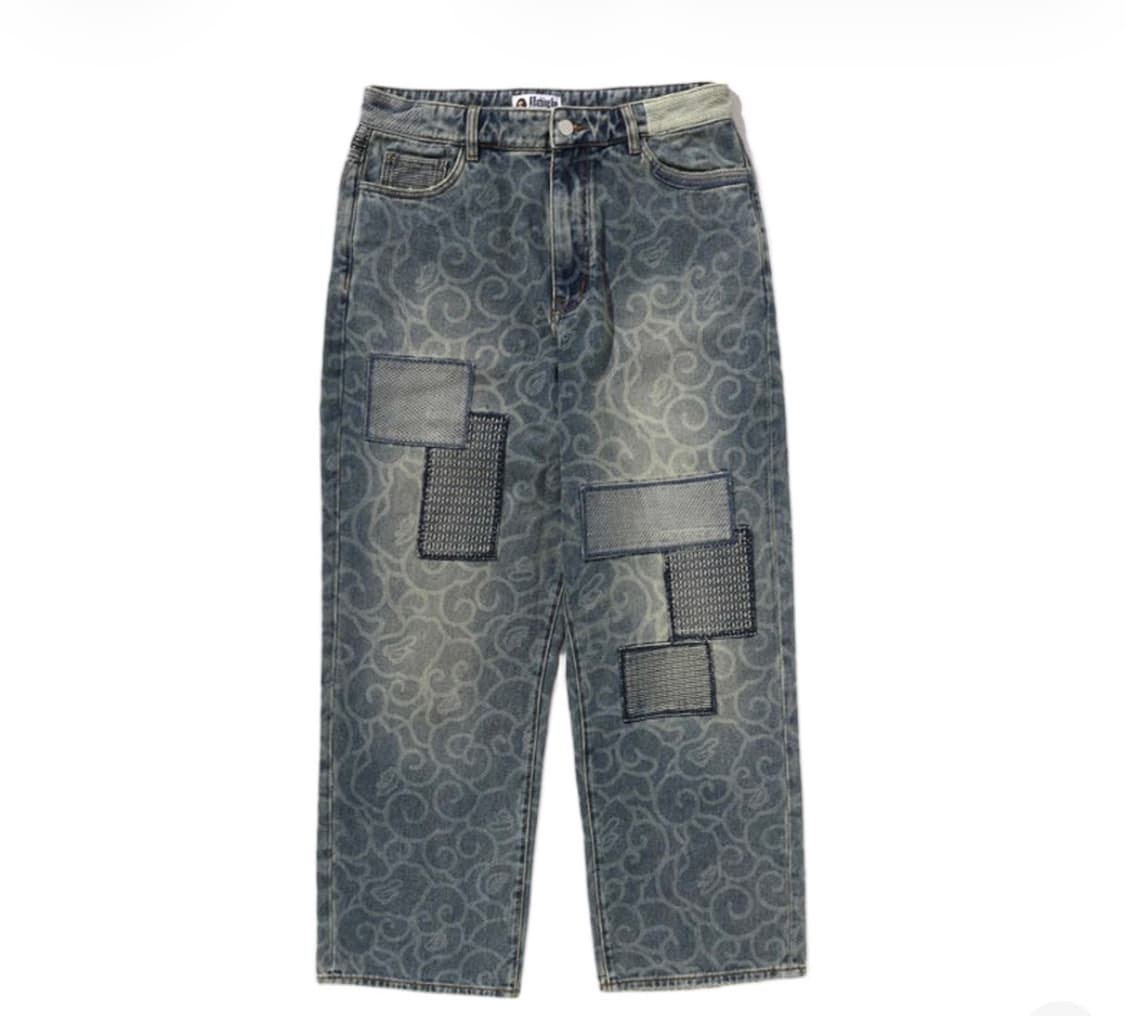 베이프 클라우드 카모 자카드 업사이클 릴렉스드 핏 13온즈 데님 팬츠 인 상품이미지1