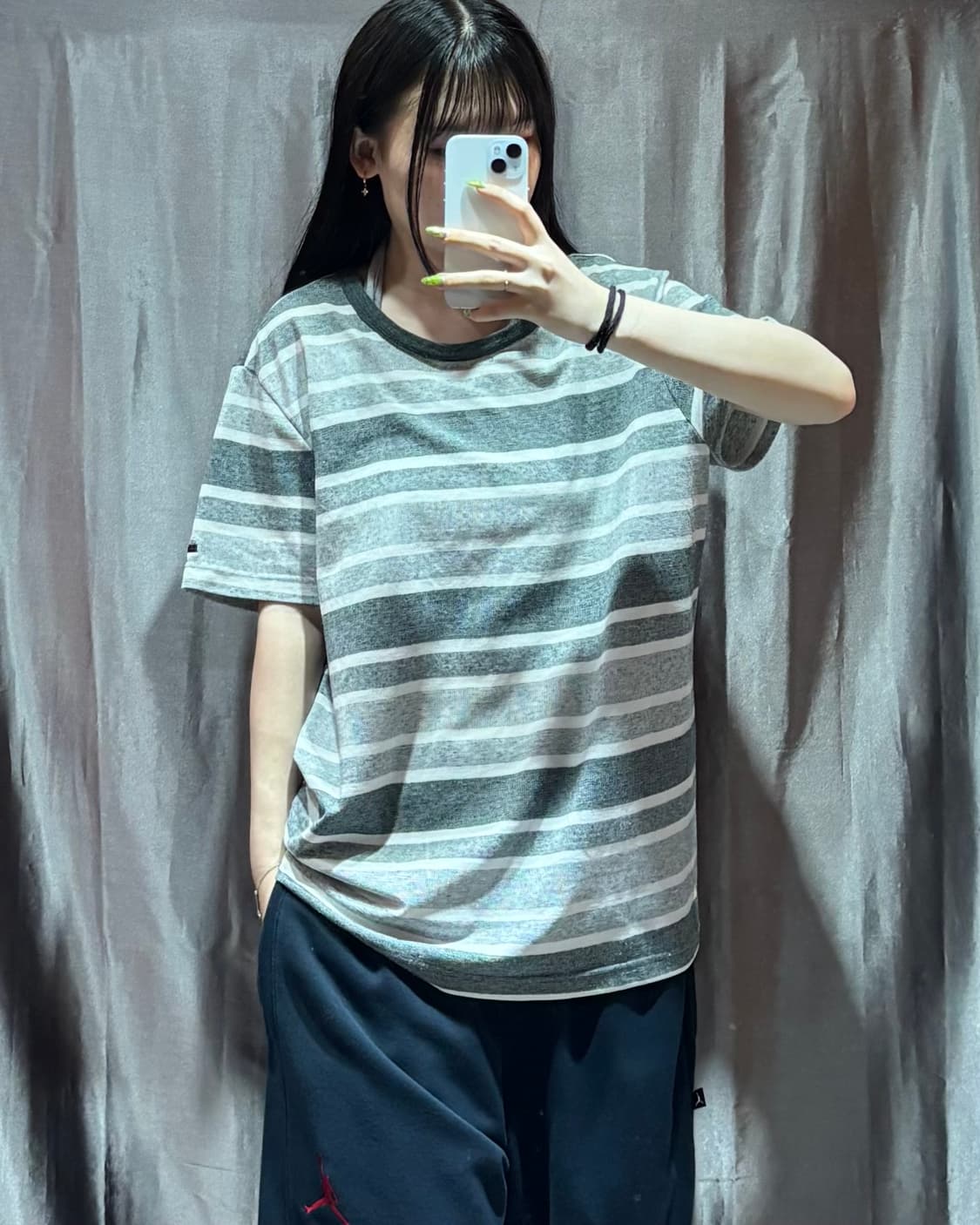 L 빈티지 그레이 스트라이프 링거티 상품이미지1