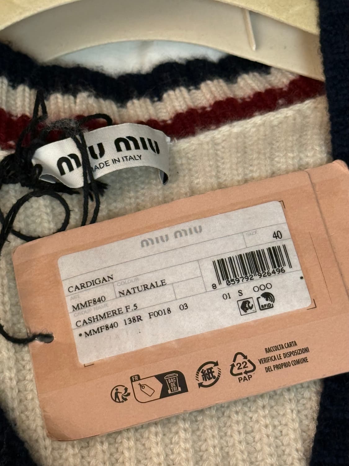[새상품] 미우미우(Miu Miu) 25FW 캐시미어 스트라이프 가디건 상품이미지8