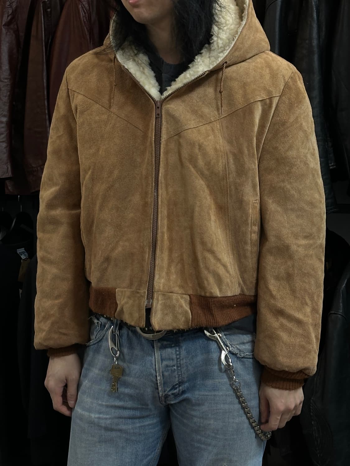 80’s 빈티지 시어스 무톤 후드 자켓 빈티지 레더 자켓 후드 상품이미지3