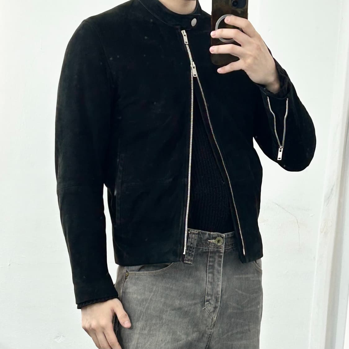 띠어리 양가죽 스웨이드 바이커 자켓 상품이미지3