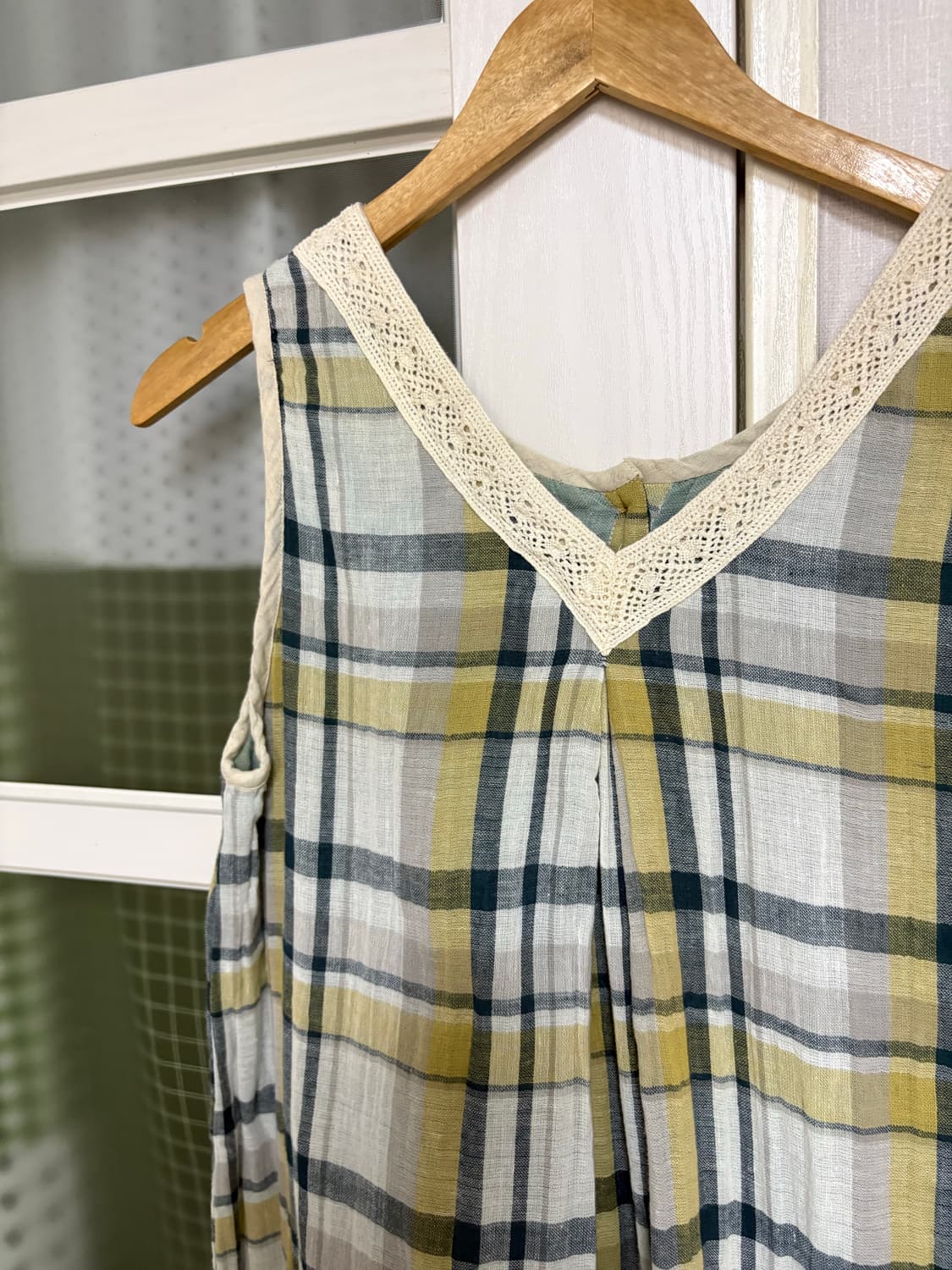 그린 체크 브이넥 원피스 상품이미지7