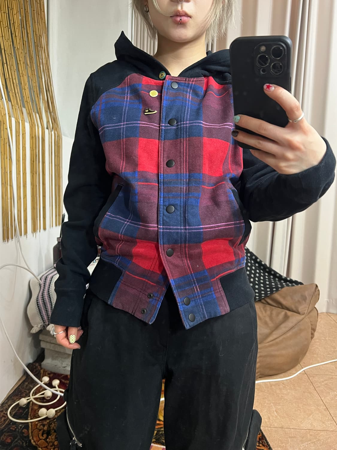 컨버스 체크 후드 블루종 자켓  상품이미지1