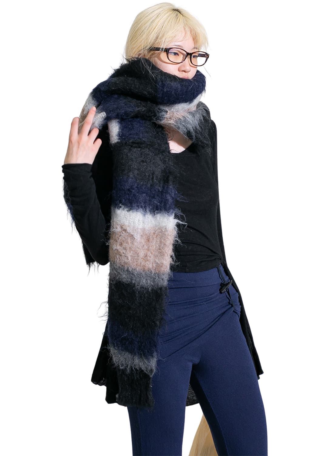 DOUBLE STRIPE TOP AND SCARF black 상품이미지3